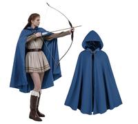 rumnigh Medieval Coat with Hood Velvet Carnival Party Halloween Cape Costume Adult Unisex Women Men (Blue)