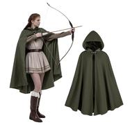 rumnigh Medieval Coat with Hood Velvet Carnival Party Halloween Cape Costume Adult Unisex Women Men (Green)