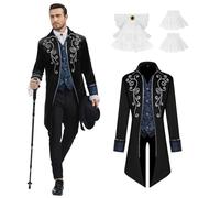 rumnigh Men‘s Medieval Victorian Jacket Steampunk Tailcoat Halloween Costume (Black, Large)