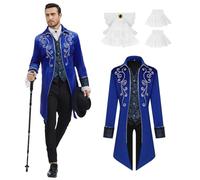 rumnigh Men‘s Medieval Victorian Jacket Steampunk Tailcoat Halloween Costume (Blue, 3X-Large)