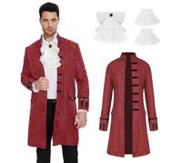 rumnigh Men's Steampunk Jacket Gothic Medieval Vintage Court Tailcoat Halloween Costumes (Red, S)