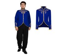 rumnigh Prince Jacket for Men, Court Fashion Prince Uniform Gold Embroidered Jacket Suit Jacket Medieval Costume Halloween Victorian Renaissance Cosplay (Blue, 3XL)