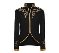 rumnigh Prince Jacket for Men, Court Fashion Prince Uniform Gold Embroidered Jacket Suit Jacket Medieval Costume Halloween Victorian Renaissance Cosplay (Black, 3XL)