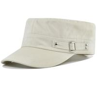 Rumnoke Cadet Army Cap for Women Men Unisex Flat Top Cap Adjustable Military Corps Hat Baseball Cap White
