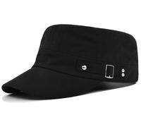 Rumnoke Cadet Army Cap for Women Men Unisex Flat Top Cap Adjustable Military Corps Hat Baseball Cap Black