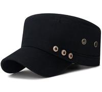 Rumnoke Cadet Army Caps Twill Flat Top Baseball Cap Adjustable Cotton Military Hat for Men Women Three Black