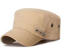 Rumnoke Cadet Army Caps Twill Flat Top Baseball Cap Adjustable Cotton Military Hat for Men Women Three Khaki