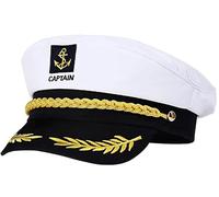Rumnoke Captain Hat Adjustable Cosplay Captains Hat Boat Ship Sailor Cap Navy Costume Accessories for Adult Men Women White