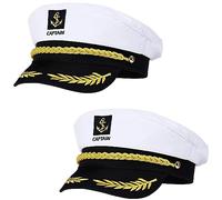 Rumnoke Captain Hat Adjustable Cosplay Captains Hat Boat Ship Sailor Cap Navy Costume Accessories for Adult Men Women 2 Pieces White