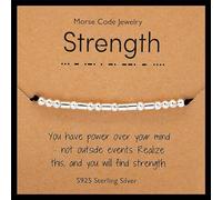 Rumnoke Inspirational Morse Code Bracelet Handmade Sterling Silver Beads Bracelet Secret Message Beads Silk Cord for Women Strength