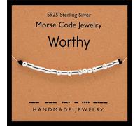 Rumnoke Inspirational Morse Code Bracelet Handmade Sterling Silver Beads Bracelet Secret Message Beads Silk Cord for Women Worthy