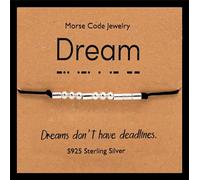 Rumnoke Inspirational Morse Code Bracelet Handmade Sterling Silver Beads Bracelet Secret Message Beads Silk Cord for Women Dream