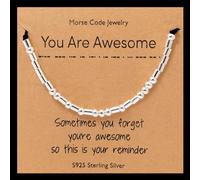Rumnoke Inspirational Morse Code Bracelet Handmade Sterling Silver Beads Bracelet Secret Message Beads Silk Cord for Women You Are Awesome