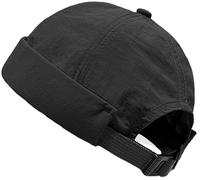 Rumnoke Quick Dry Docker Caps for Men Brimless Cap Sailor Rolled Cuff Beanie Hat Black
