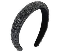 Rumnoke Rhinestone Headband Glitter Crystal Embellished Hair Hoop Thick Velvet Wide Padded Hair Accessories for Women Black