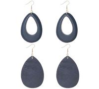 Rumnoke Wood Earrings 2 Pairs Natural Wooden Earrings for Women Teardrop Dangle Earring Gifts Blue