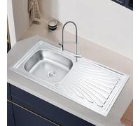 RUMO 10050E Stainless Steel Kitchen Sink 1.0 One Single Bowl Reversible Sinks 1000mm x 500mm Inset Includes Waste Kit Suitable for 500mm Base Cabinet