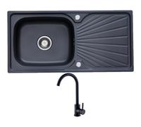 Rumo Aurora Black Anthracite With Tap Nano Coated Stainless Steel Kitchen Sink 1 One Single Large Bowl Includes Waste Kit