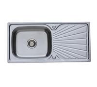 RUMO Aurora Premium Kitchen Sink 1 One Single Large Bowl Left or Right Hand Stainless Steel Sinks with Drainer 910mm x 450mm Includes Wastes Kit (Aurora Silver)