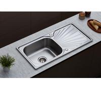Rumo Aurora Premium Kitchen Sink 1 One Single Large Bowl Left Or Right Hand Stainless Steel With Drainer 91X45Cm Inc. Waste Kit