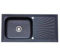 RUMO Black Anthracite Nano Coated Stainless Steel Kitchen Sink 1.0 One Single Large Deep Bowl Reversible Sinks Includes Waste Kit 100x50cm (Echo 10050BB)