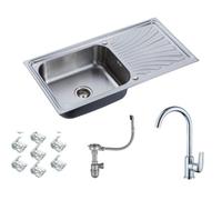 Rumo Echo Stainless Steel Kitchen Sink With Tap And Waste Kit 1.0 Single Large Deep Bowl Reversible Drainer 100X50Cm