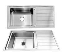 RUMO Opulent Stainless Steel Kitchen Sink 1.0 One Single Large Deep Bowl Reversible Sinks with Drainer 1000 x 500mm Inset Life Time Warranty Includes Wastes & Plumbing Kit