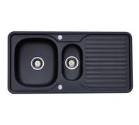 RUMO Prema Nano Black Anthracite Stainless Steel Kitchen Sink 1.5 One and Half Bowl Large deep Reversible Drainer Inset Sinks with Waste Kit Scratch Resistant