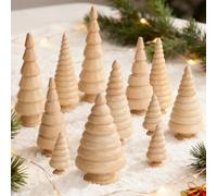RumonZS 12 Pack Wooden Christmas Tree Figurine Farmhouse Handmade Christmas Tabletop Decorations Xmas wooden trees for crafting wooden Xmas tree figurine Crafts Decoration