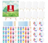 RumonZS 136PCS Mini Acrylic Canvas and Easel Mini Sip and Paint Kit Paint Brush Set with Stand Art Painting Kit for Kids Adult Artists Art Party Drawing,15x15cm Canvas