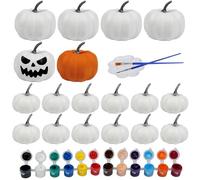 RumonZS 18Pack DIY White Pumpkin Painting Kit Fall Foam Craft Pumpkins Decorating Halloween Crafts Thanksgiving Autumn Decoration Gift Coloring Holiday Party Activities with Brush Paint Color Palette