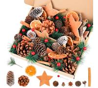 RumonZS 228 Pack Christmas Wreath Making Supplies Artificial Pine Cone Berry Set Xmas Craft Decorations Including Red Berries Pistachios Birch Flesh Cinnamon Acorns Pine Needles Oranges