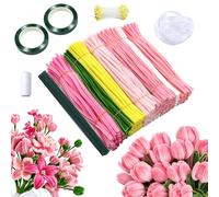 RumonZS 500 Pack Pipe Cleaners Craft Bulk Pink Pipe Cleaner Flower Kit Glue Free 6 Colors Chenille Stems for Flower Making Creative Crafts DIY Hand Crafts Bouquet Festivals Home Decor Mother's Day