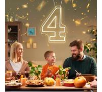 RUMONZS Acrylic Neon Number 4 Light Warm White Number Ligh Sign 16.7" LED Night Light Decoration for Birthday Party Backdrop Living Room Anniversary Christmas Wedding