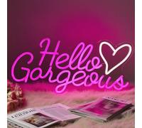 RumonZS Hello Gorgeous Neon Sign Acrylic Pink LED Neon Light for Wall Decor by USB Power, Night Light for Girls Teens Women Bedroom Game Room Party Decor (50CMx23CM)