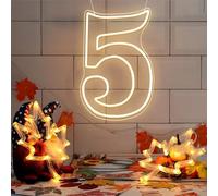 RUMONZS Number 5 LED Neon Sign Led Light up Backdrop Birthday Party Decoration Number 5 Warm Color Neon Light for Wedding Anniversary Window Wall Table Indoor Outdoor Decor