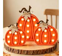 RumonZS Wooden Light Up Pumpkins Fall Pumpkin Decor Set of 3 | Set of 3 wooden light up pumpkins with warm LED lights perfect for tables shelves mantels and autumn or Halloween home decor
