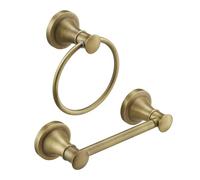 RUMOSE Toilet Paper Holder and Hand Towel Ring Antique Brass Wall Mount Bathroom Hardware Accessories 2 PCS Set Flexible Pivoting Toilet Tissue Roll Holder and Towel Hanger, Stainless Steel