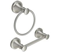 RUMOSE Toilet Paper Holder and Hand Towel Ring Brushed Nickel Wall Mount Bathroom Hardware Accessories 2 PCS Set Flexible Pivoting Toilet Tissue Roll Holder and Towel Hanger, Stainless Steel