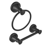 RUMOSE Toilet Paper Holder and Hand Towel Ring Matte Black Wall Mount Bathroom Hardware Accessories 2 PCS Set Flexible Pivoting Toilet Tissue Roll Holder and Towel Hanger, Stainless Steel