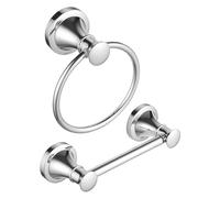RUMOSE Toilet Paper Holder and Hand Towel Ring Polished Chrome Wall Mount Bathroom Hardware Accessories 2 PCS Set Flexible Pivoting Toilet Tissue Roll Holder and Towel Hanger, Stainless Steel