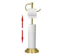 RUMOSE Toilet Paper Holder Stand for Floor, Brushed Gold Adjustable (12.4" to 22.8") Bathroom Toilet Tissue Holder, Free Standing Toilet Paper Roll Holder with Storage, Stainless Steel