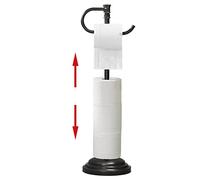 RUMOSE Toilet Paper Holder Stand for Floor, Oil Rubbed Bronze Adjustable (12.4" to 22.8") Bathroom Toilet Tissue Holder, Free Standing Toilet Paper Roll Holder with Storage, Stainless Steel