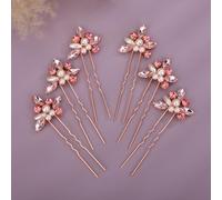 Rumtock 6pcs Pink Crystal Hair Pins Set for Women Girls Wedding Bridal Hair Styling Jewelry Handmade Hair Piece (Pink)