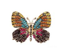 Rumtock Wine and Yellow Crystal Rhinestones Butterfly Brooch Lapel Pins for Women Men Unisex Safety Pin