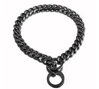 RUMYPET Black Dog Chain Collar 11mm/15mm/19mm Cuban Link Chain Dog Collar Chew Proof Dog Chain Collar Walking Training for Small Medium Large Dogs 12-26inch(15mm,16inch)