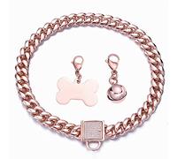 RUMYPET Rose Gold Chain Dog Collar 10MM/14MM Cuban Link Dog Collar Chew Proof Stainless Steel Chain Collar for Small Medium Large Dogs 10-26Inch(14mm,26inch)