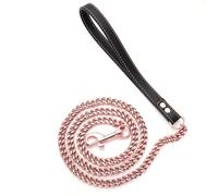 RUMYPET Rose Gold Dog Leash 11mm Cuban Link Chain Dog Leash Durable Stainless Steel Metal with Leather Handle for Small Medium Large Dogs 3FT/4FT/5FT(11mm,3ft)…