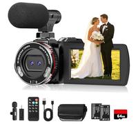 Rumyums 4K Wedding Camcorder, 64MP UHD Vlogging Camera with Wireless Lavalier Microphone, 120° Wide Angle 18X Digital Zoom, Remote, 64GB Card & 2 Batteries, for Family Wedding Memories