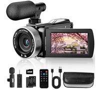 Rumyums Video Camera Camcorder Digital Camera Recorder with Wireless Lavalier Microphone, 4K 48MP Vlogging Camera for YouTube 18X Digital Zoom Camcorder Camera with Remote, 32GB Card, 2 Batteries